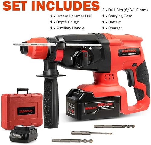 Miniatura 8 de Goplus 1 pulgada SDS Plus taladro de martillo giratorio inalámbrico, 20 V 3 funciones velocidad variable martillo de demolición kits con 4.0 Ah