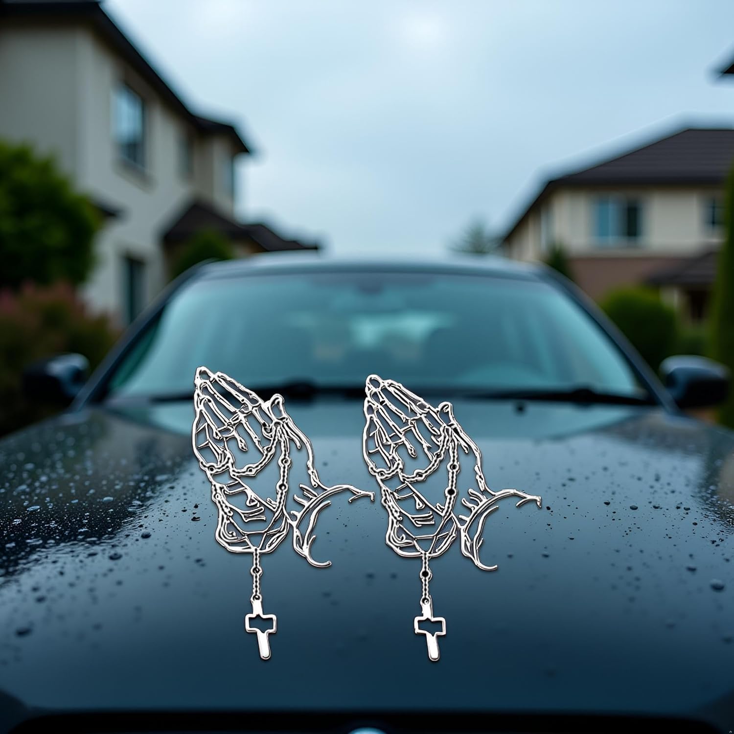2Pcs Hands Praying Pearl Jesus Car Sticker - Image 4