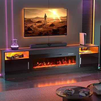 Kucreiheat 80" TV Stand with Fireplace, Entertainment Center for 90" TV