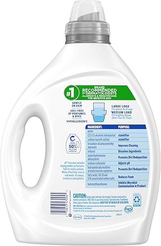 Miniatura 5 de all free clear, Original, Detergente líquido para lavandería para piel sensible, sin aroma e hipoalergénico, concentrado, 82.5 onzas líquidas, 110