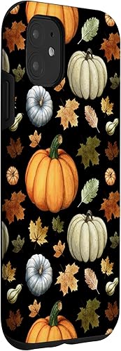 Miniatura 3 de iPhone 11 hojas caídas otoño y calabaza feliz otoño caso