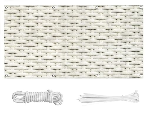 HERILIOS Balkon Sichtschutz, Balkonabdeckung 220 g/m² Innen Balkonverkleidung UV-Schutz (210Größen&21Farben) Ohne Bohren mit Ösen Kabelbinder & Kordel , Rattan Muster 50X200CM