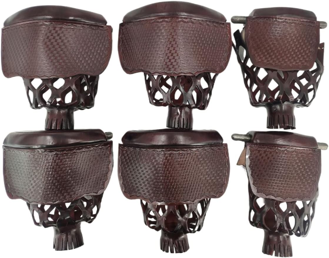 Joy's Billiard Pool Table Pockets, Leather Pool Table Pockets, Billiard Pockets, Made of Real Leather, Mosaic Pattern Shield, Mahogany Color, Set of 6