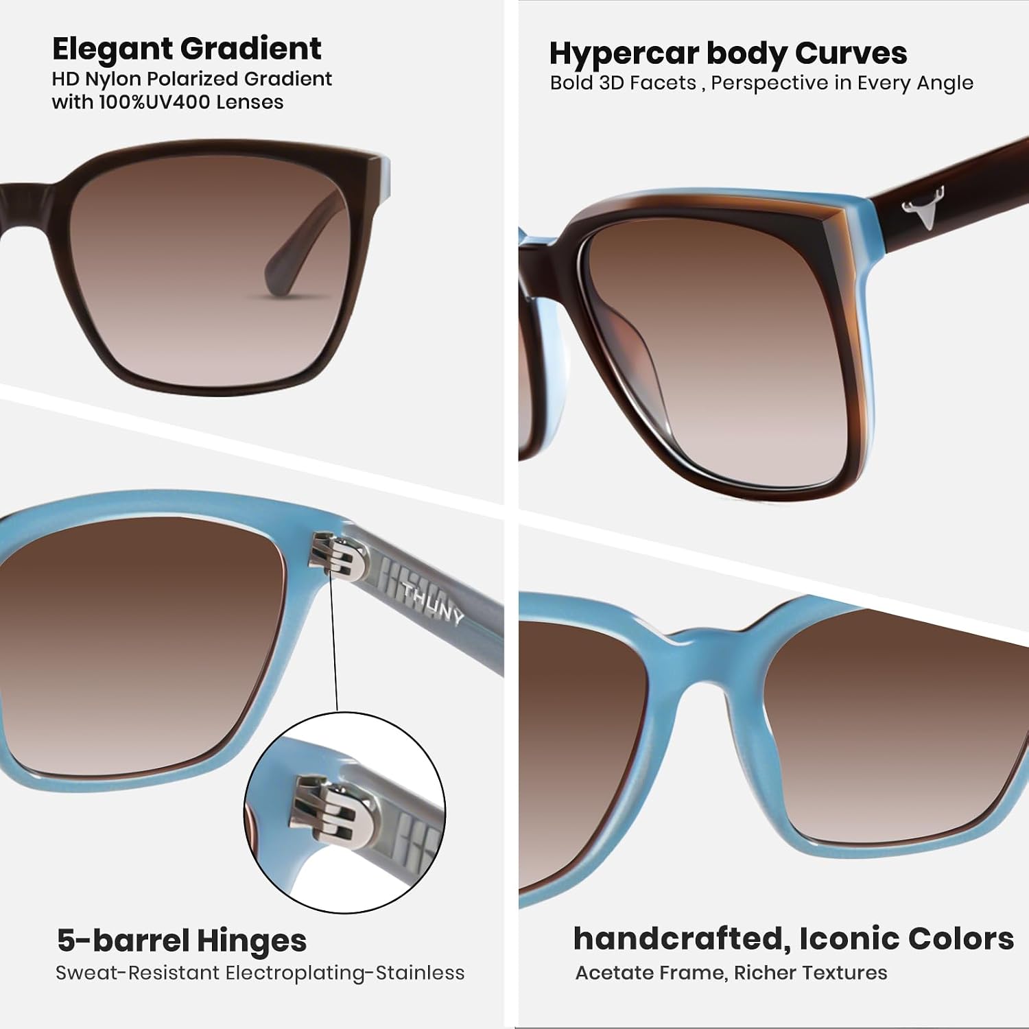 THUNY Polarized Sunglasses Women Men with UV400 Protection, Trendy Gradient Lenses Sun Glasses for Travel Driving