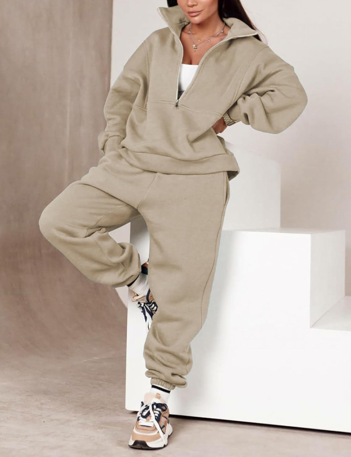 Himosyber Women Sweatsuits Half Zip Fleece Sweatshirt and Pant 2 Piece Joggers Set Tracksuit - Image 2