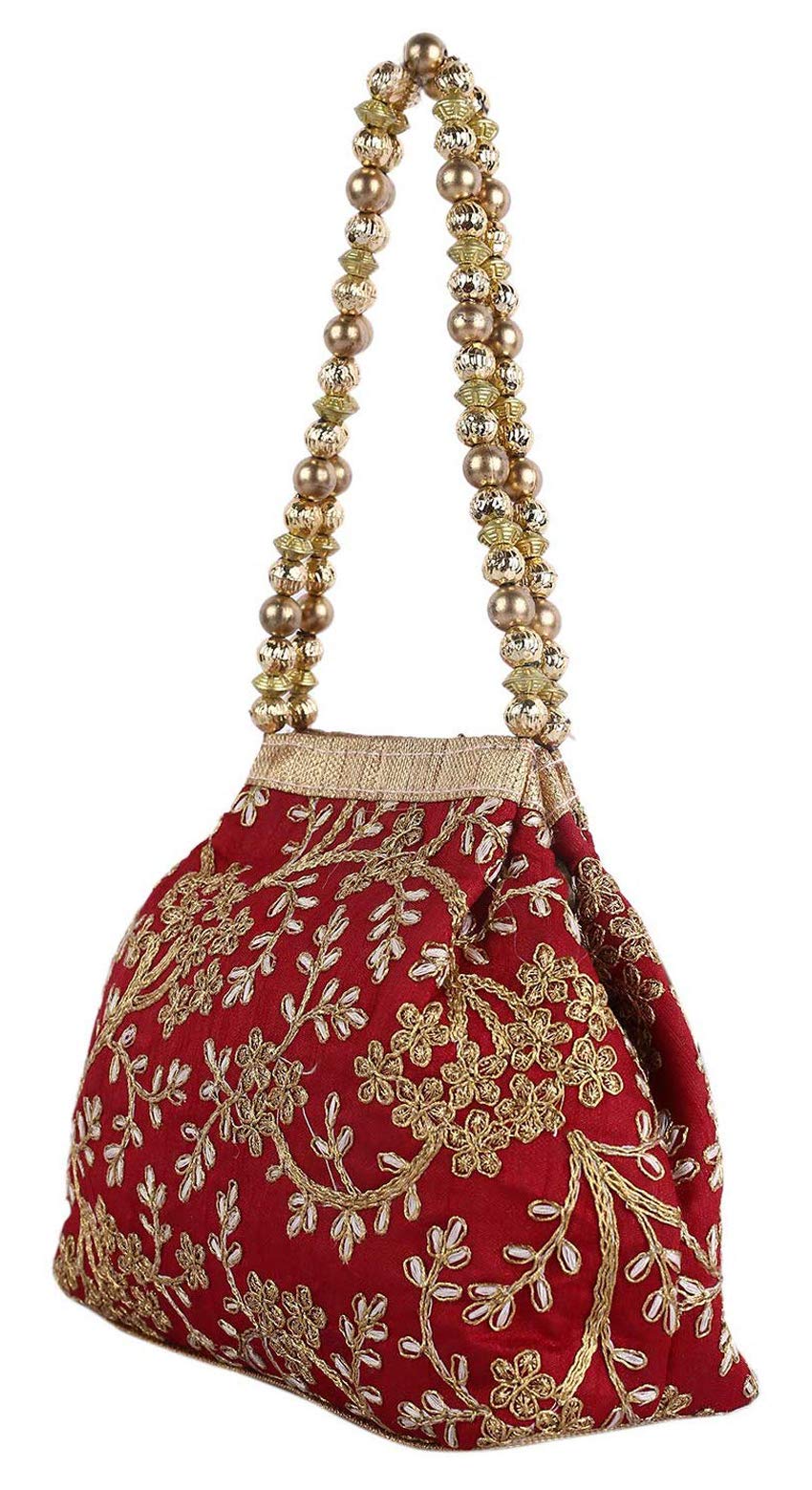 Kuber IndustriesKuber Industries Women Polyester Embroidered Woman Potli Bag, Maroon - Ctktc31387
