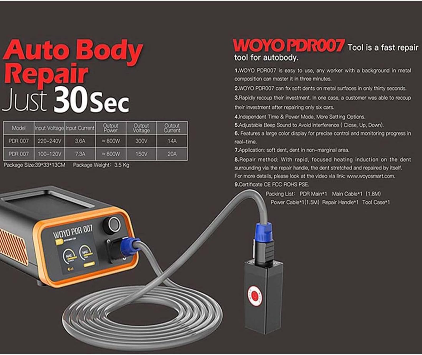 Machine De Débosselage De Voiture 800W, Instrument De Débosselage par Induction électromagnétique pour Chauffage par Induction Automobile, Réparation De Tôlerie