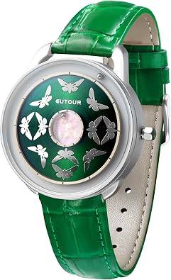 EUTOUR Luxury Watch Womens Magnetic Watch 38mm, No Hand with Floating Bead, Japanese Quartz Movement, Butterfly Dial & Leather Strap, 3ATM Water Resistant, Unique Gift for Her, Wife, Girlfriend