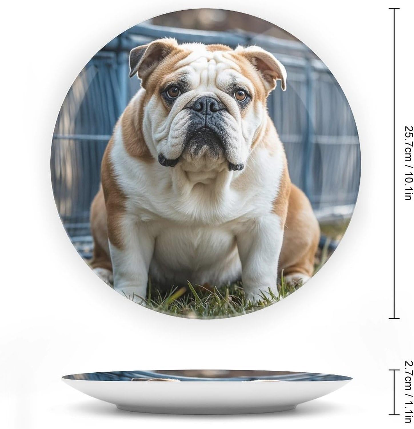 English Bulldogs Ceramic Plate 10inch Decorative Bone China Wall Hanging Ornament Plates Bohemian Style Dinner Plate with Display Stand Cabinet Display Plates for Home Art Decor