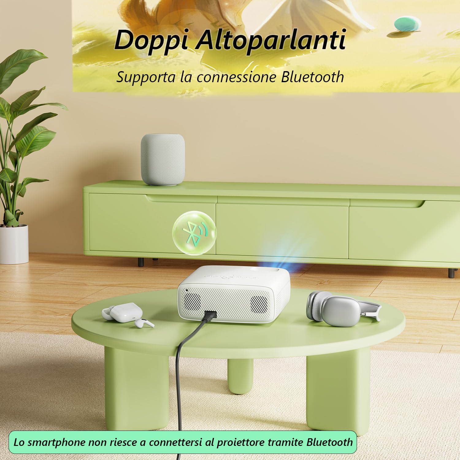 Videoproiettore, YOTON Y6 Proiettore 4K con 18000 Lumens Bluetooth 5.2, Altoparlanti Stereo, 1080P Nativo, Supporta la Riproduzione di Video 4K, Compatibile con Smartphone, PC, USB e Fire Stick