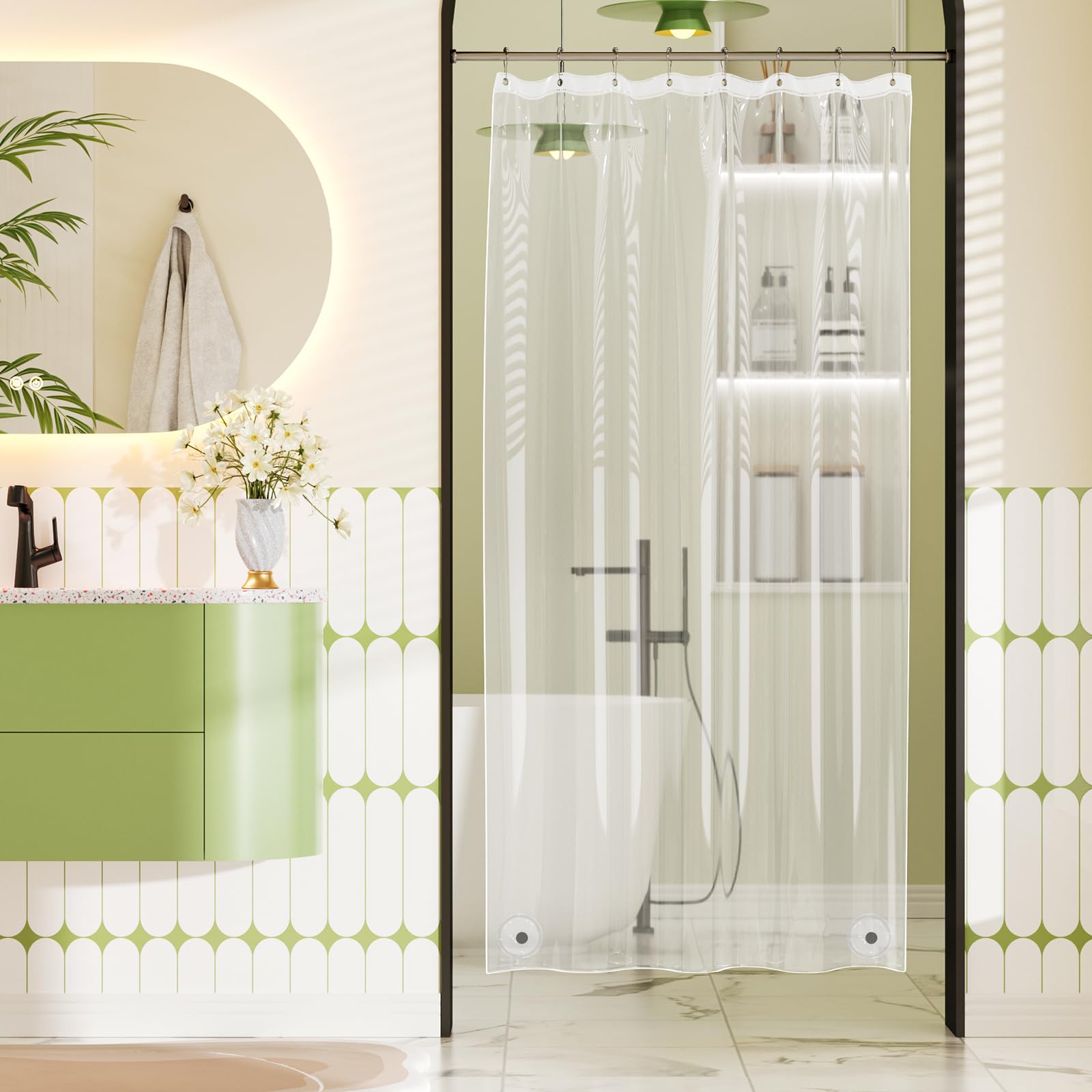 Bathway Shower Stall Curtain Liner Clear Shower Curtain Liner 48x72 Plastic Shower Liner PEVA Waterproof Shower Curtain Liner with 2 Magnets and 8 Rustproof Grommet Holes Lightweight