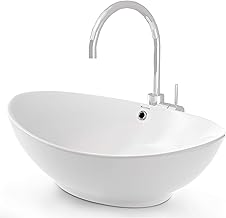 Vilstein© Ceramic Wash Basin, Counter Top Washbasin, Oval White, 60 cm