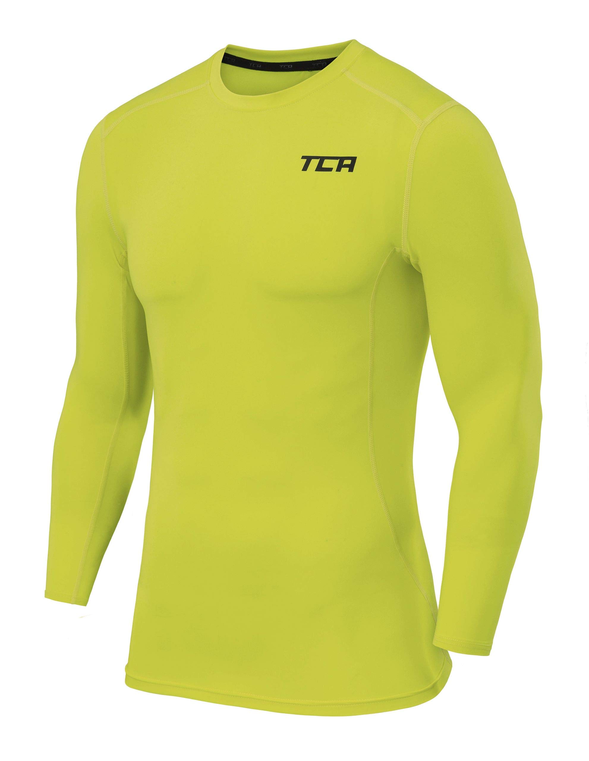 TCA Boys' Long Sleeve Compression Shirt, Athletic Workout Sports Undershirt Base Layer Top - Lime Punch, SY 6-8 Years