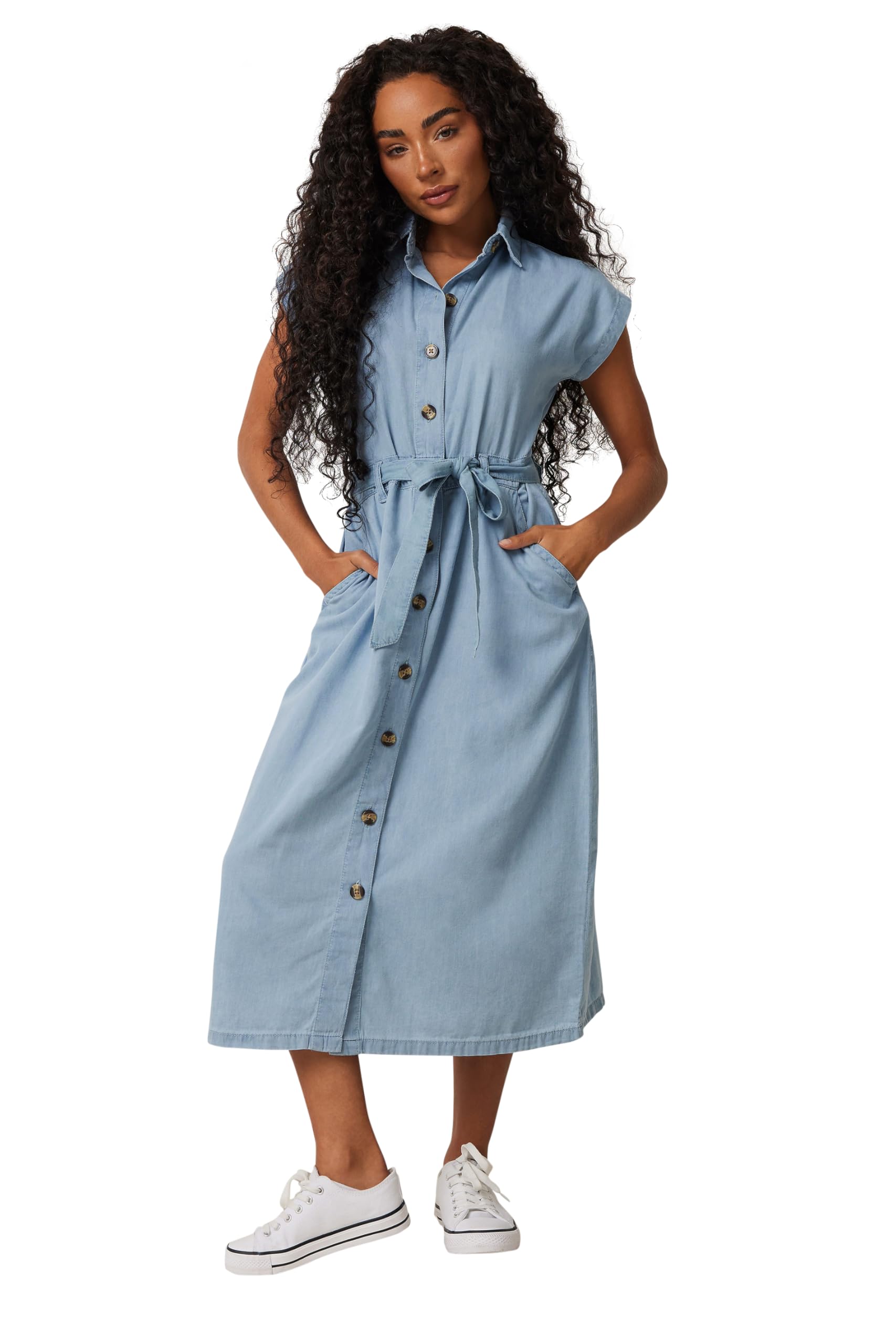 M&Co Women's Light Blue Petite Denim Shirt Dress In | : Size 14