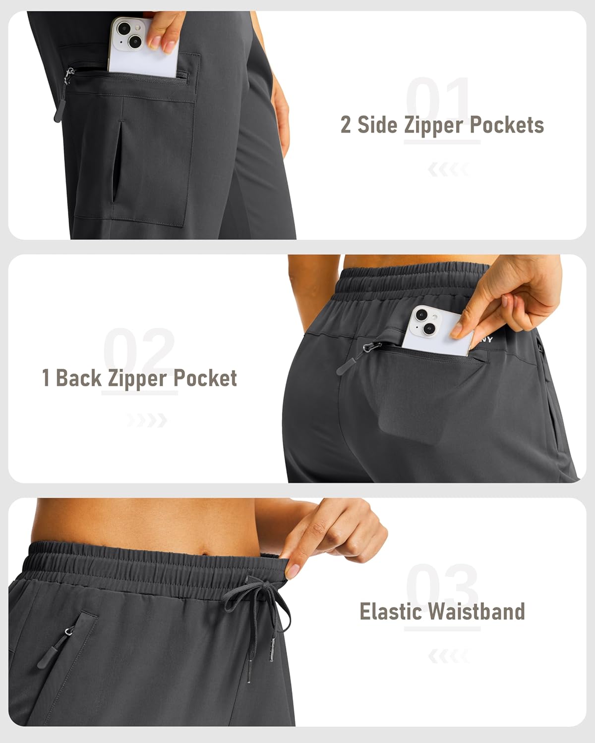 SANTINY 15" Long Shorts for Women Hiking Cargo Bermuda Shorts with 5 Zipper Pockets Lightweight Quick Dry Knee Length Capris - Image 4