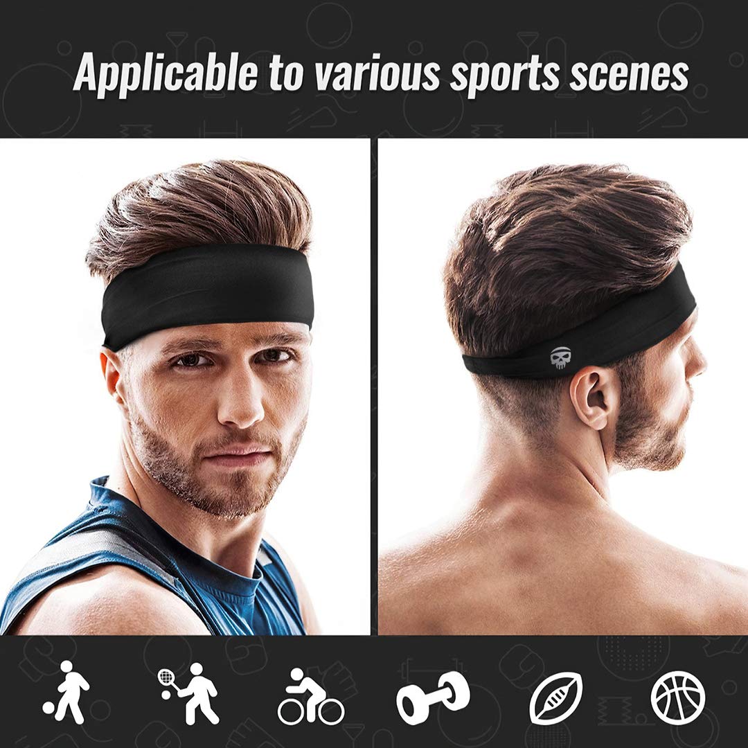SKULLFIT Men's Chinlon and Spandex Lightweight Moisture Wicking Workout and Sports Sweatbands Headbands - Black, White - (Pack of 2) 1