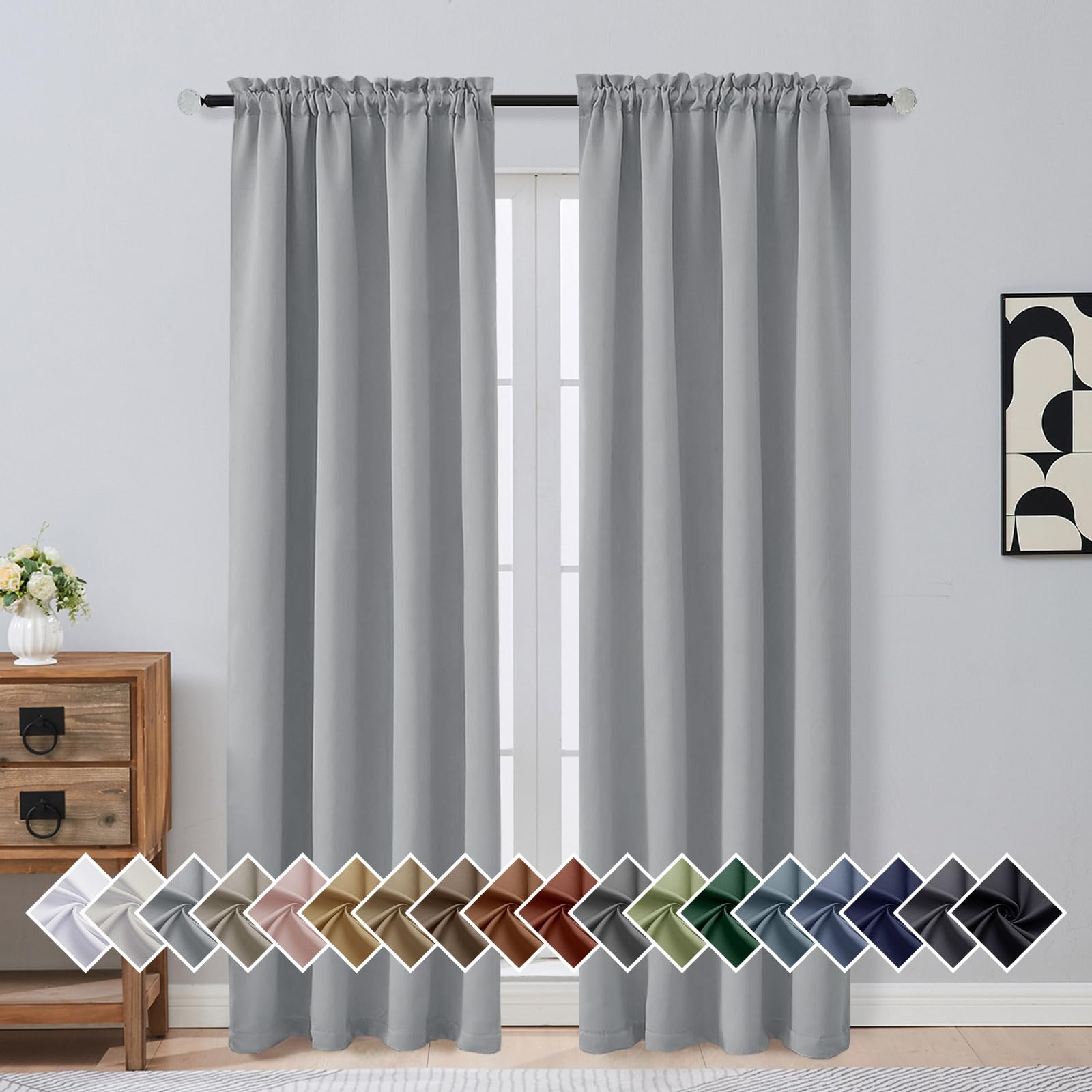 OVZME Silver Grey Blackout Curtains for Bedroom 84 Inch Length 2 Panels, Soft Fabric Room Darkening Curtains for Living Room, Dual Rod Pocket Design Modern Window Treatment Drapes, 2x40Wx84L Inches
