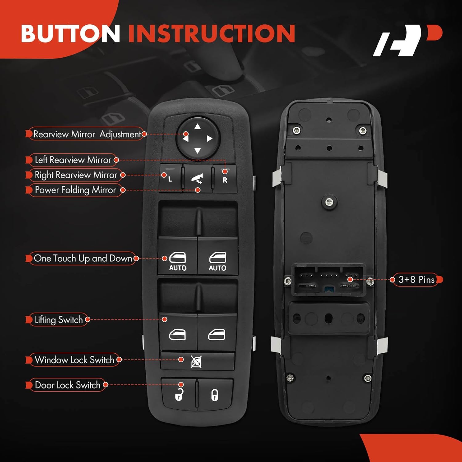 A-Premium Master Power Window Switch Compatible with Jeep Grand Cherokee 2011 2012 2013 Sport Utility, Front Left Driver Side, Replace# 68030826AB