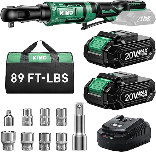 Miniatura 12 de KIMO - Llave de trinquete inalámbrica de 20 V, juego de 1/2 pulgada, llave de trinquete eléctrica de 74 Ft-lbs 400 RPM, trinquete a batería con 7