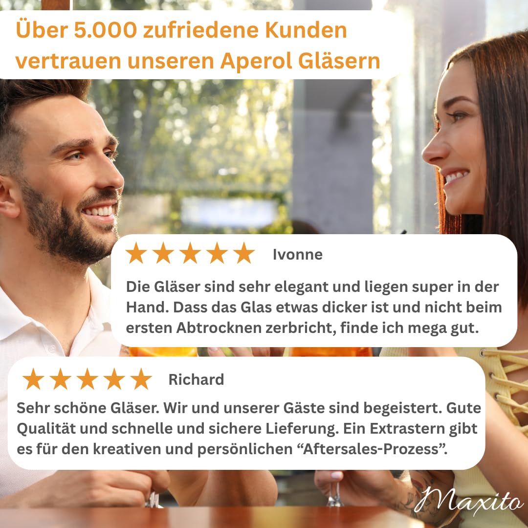 Maxito Aperol Gläser von hervorragender Qualität mit 400 ml im 4er Set als Geschenke für Frauen oder Aperol Geschenk I Aperol Spritz Gläser I Cocktailgläser I Aperol I Hochzeitsgeschenk I Geschenkbox