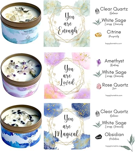 Miniatura 10 de Vela de salvia blanca con cristales de citrino y cuarzo de 6.4 onzas, hecha con cera de soja natural perfumada con aceites esenciales y aromáticos