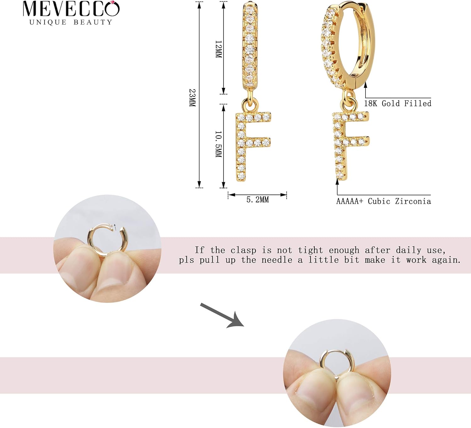 MEVECCO 18K Dainty Gold Filled Pave Cubic Zircon Letter Charm Huggie Hoop Earrings Wear Initials A-Z 26 Letter Charm Earrings Personalized Tiny Dangle Minimalist Initial Jewelry - Image 6