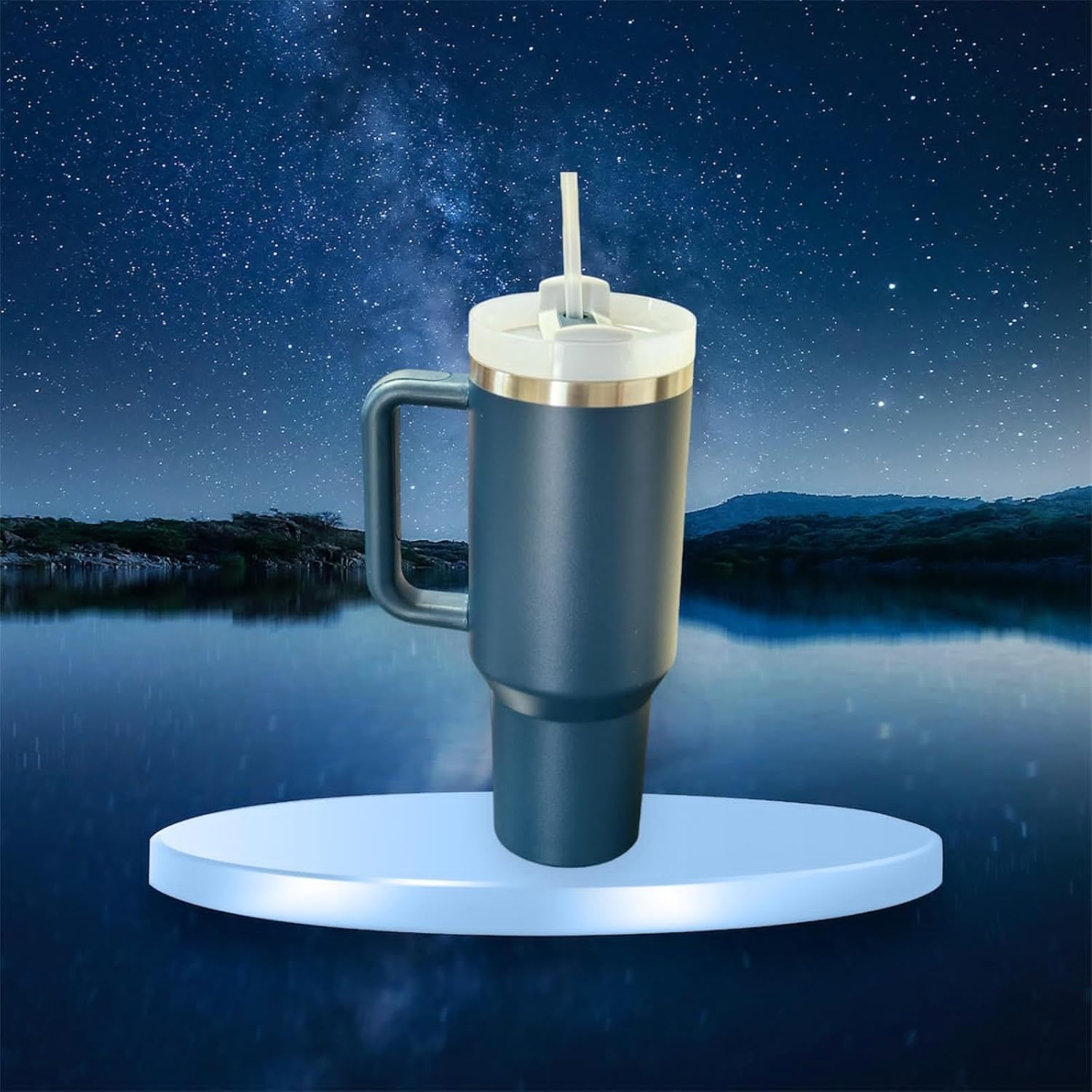 40 ozTumbler with hanle and straw Lid, Insulated Reusable Stainless Steel Travel Mug Keeps Drinks Cold up to 34 Hours, 100% Leakproof Bottle for Water, Iced Tea or Coffee, Smoothie and Morecolor Demin