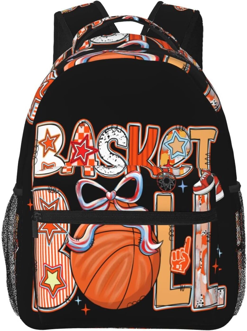 Basketball Bow Game Day Backpack Lightweight Laptop Backpack Casual Daypack Travel Double Shoulder Bag For Women Men