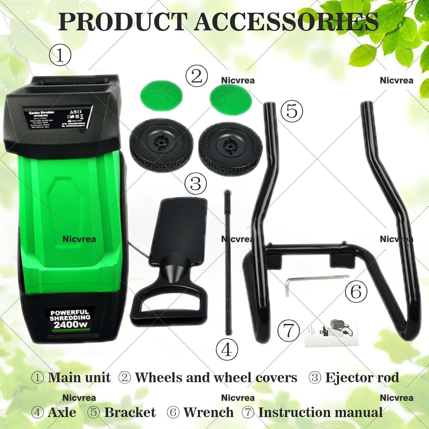 Electric Wood Chipper Shredder 2400W, Heavy Duty Garden Shredder Mulcher for Leaf Grinder Tree Shredder with 50L Collection Bag for Home Use & Backyard Cleanup