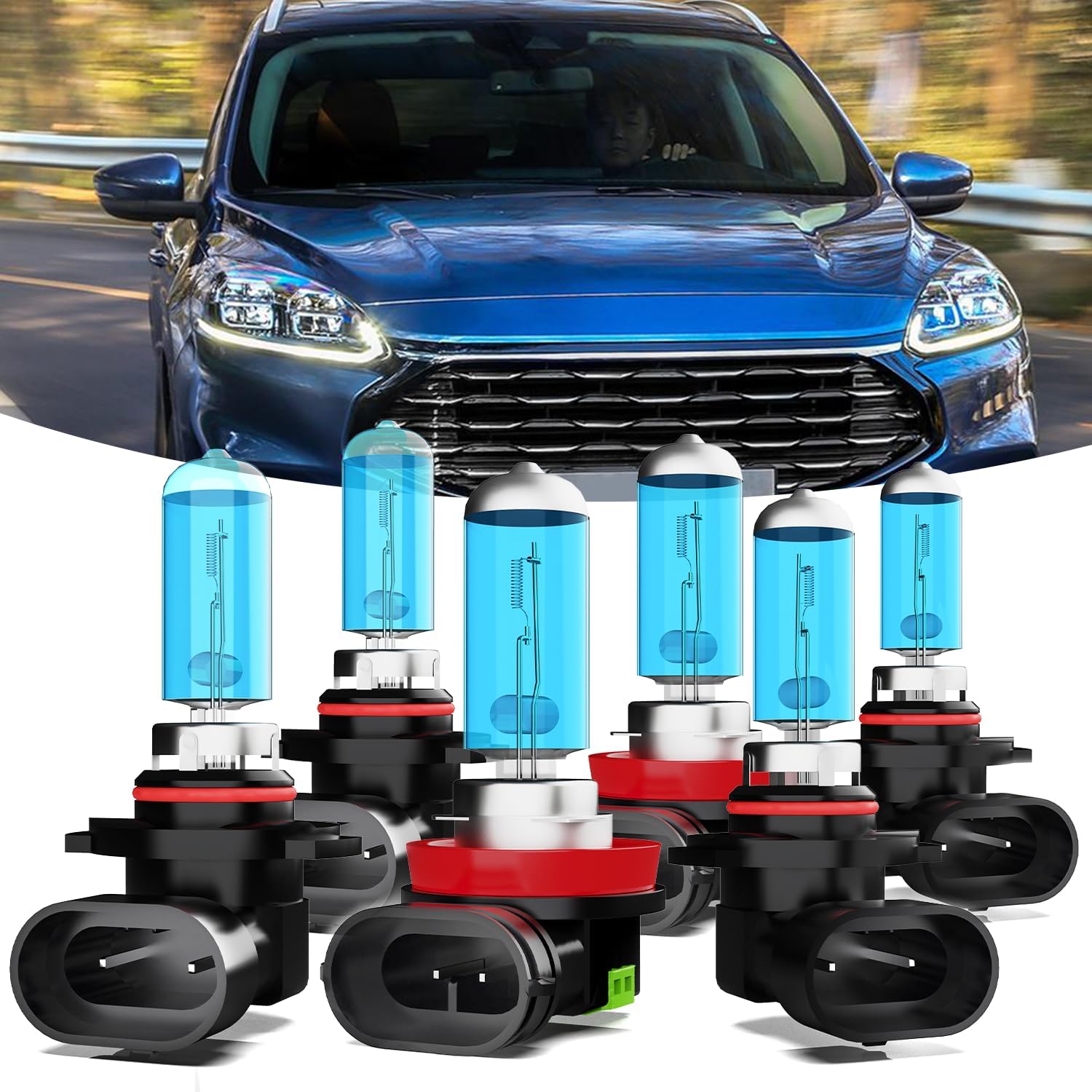 Headlights Fit For Ford Escape 2013-2016 Halogen Headlight Bulbs,9005/HB3/H10 High Beam+ H11/H8/H9 Low Beam+ 9145/9140 Fog Light Combo,Plug And Play,6-Pack(Ford Escape 2013-2016 Headlamps)