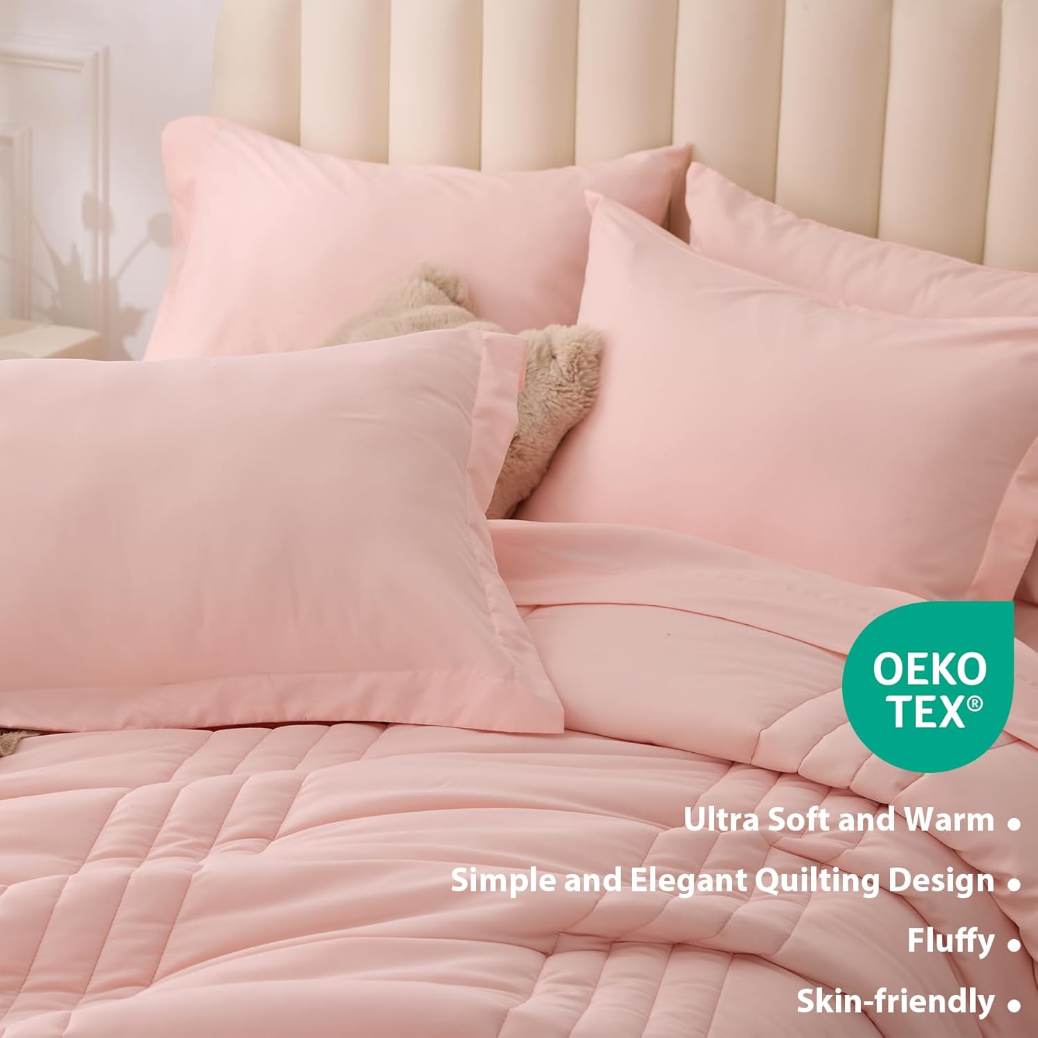 Queen Comforter Set Pink - Bed in a Bag Queen Size 7 Pieces, Soft Bedding Set for All Seasons, Premium Queen Comforter Set with Comforter, Sheets, Pillowcases & Shams