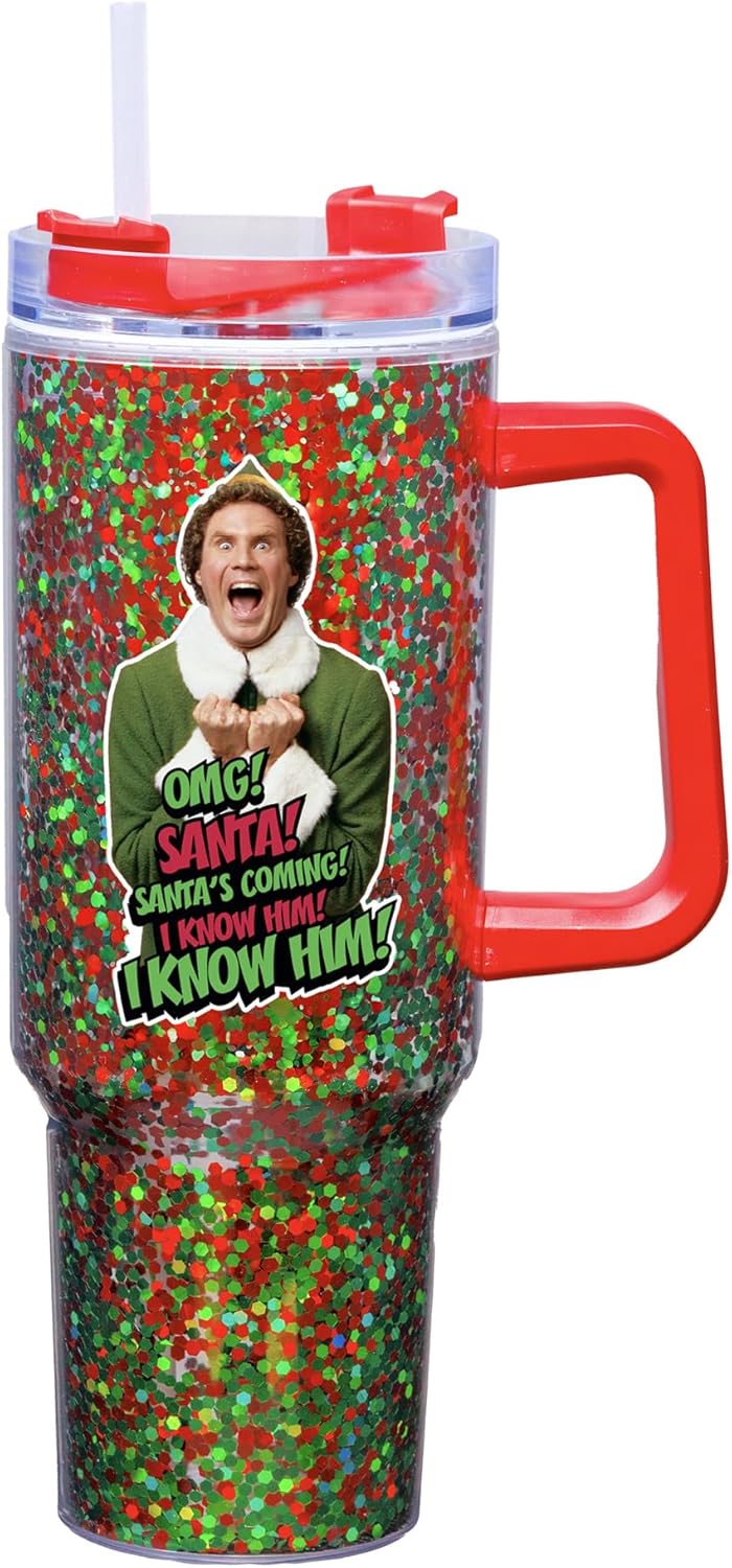 Spoontiques Elf 40oz Acrylic Travel Mug - Double Wall Acrylic with Sliding Lock Travel Lid and Straw - 11" Tall