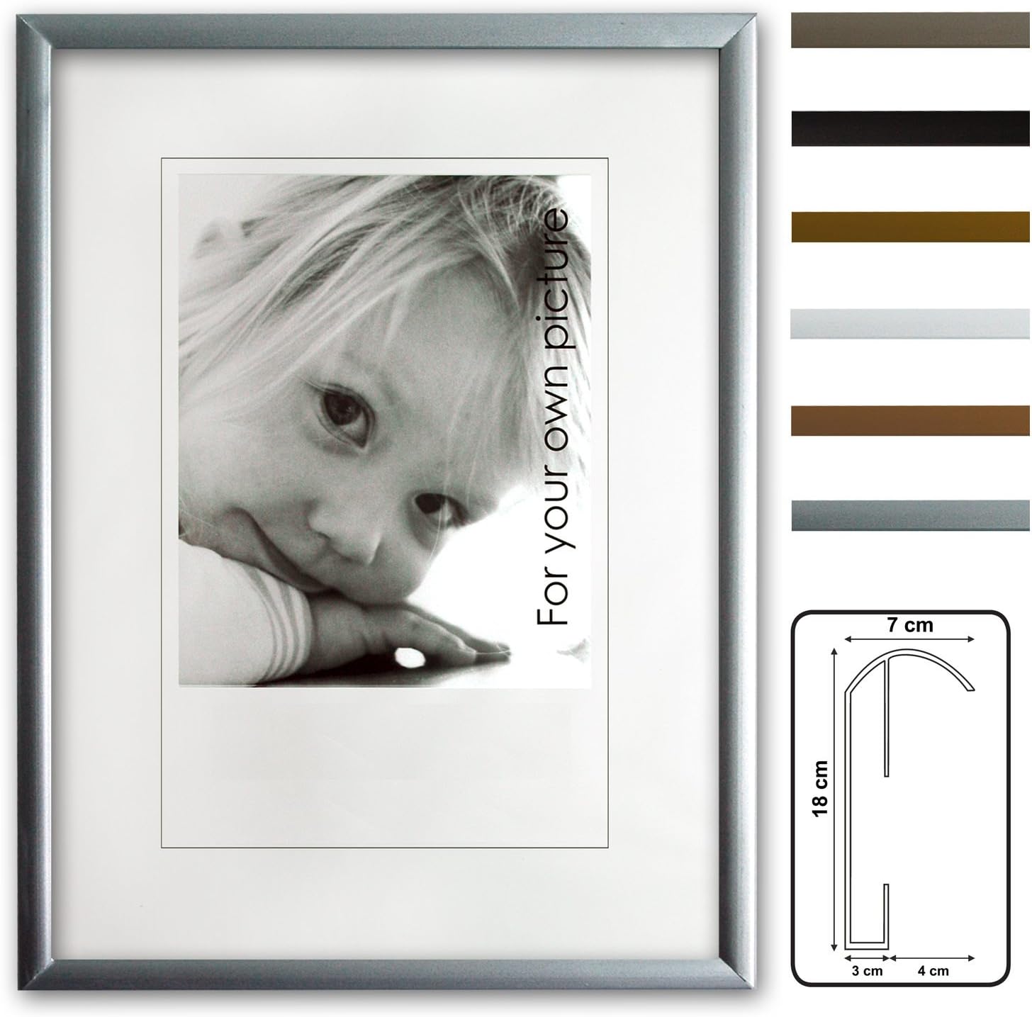 Kingsale Alu Frames, Picture Frame Aluminum, Color Silver matt, Size 24x30 cm