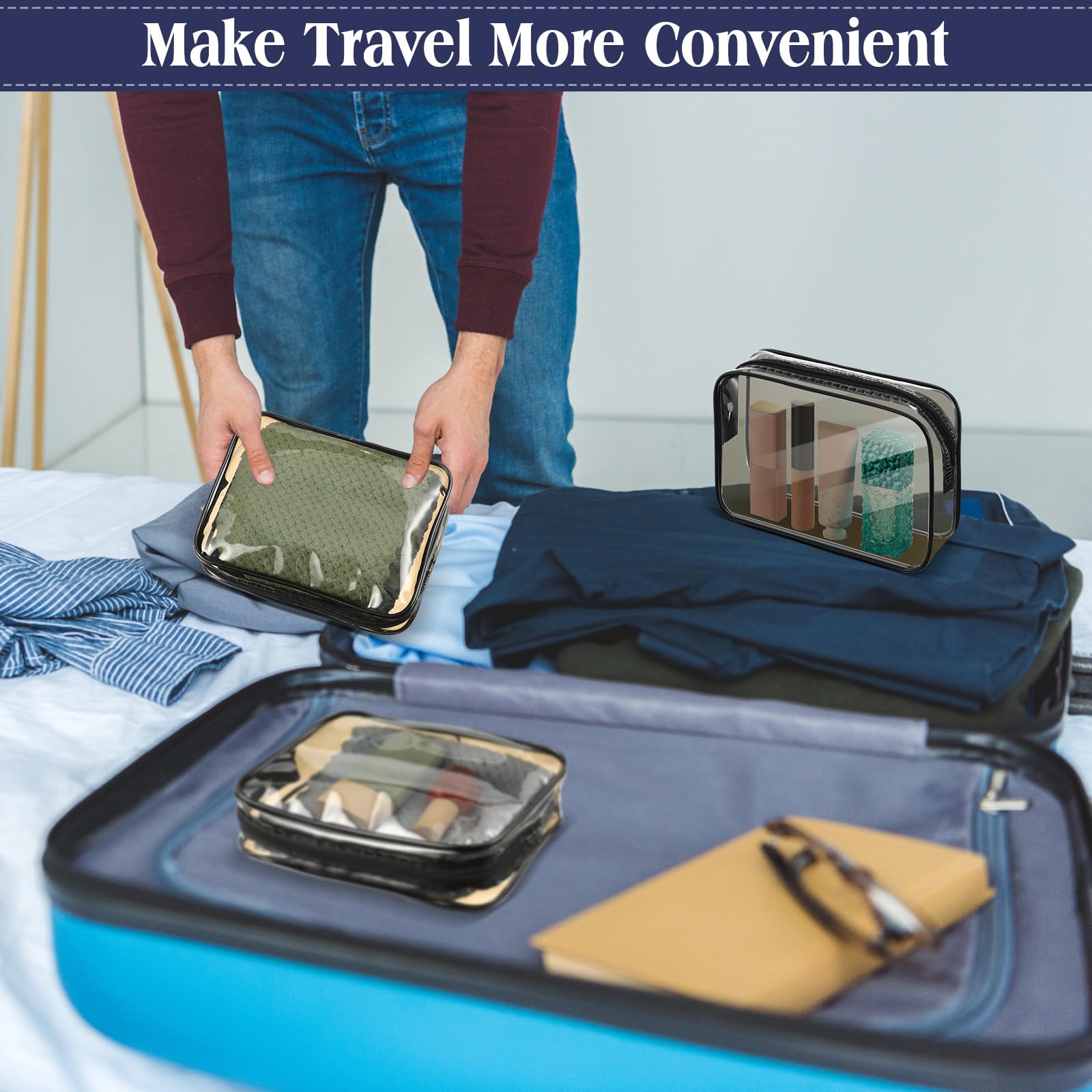 60 bolsas de aseo transparentes aprobadas por la TSA, bolsa de aseo de tamaño de cuarto de galón, bolsa de maquillaje de viaje, bolsa de cosméticos, bolsa de transporte compatible con aerolíneas