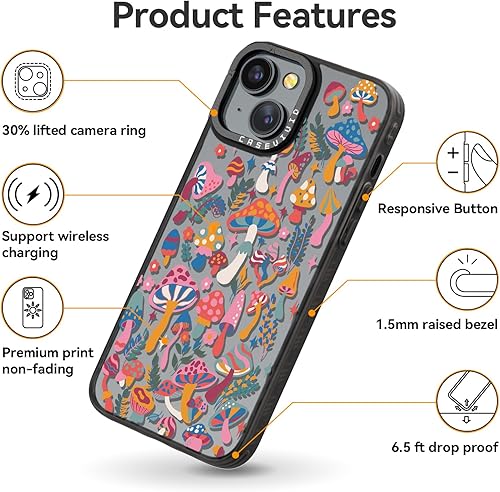Miniatura 5 de Funda compatible con iPhone 15, bonita estética, duradera y a la moda, divertida funda para teléfono, diseño de hongos femeninos de selva para mujer