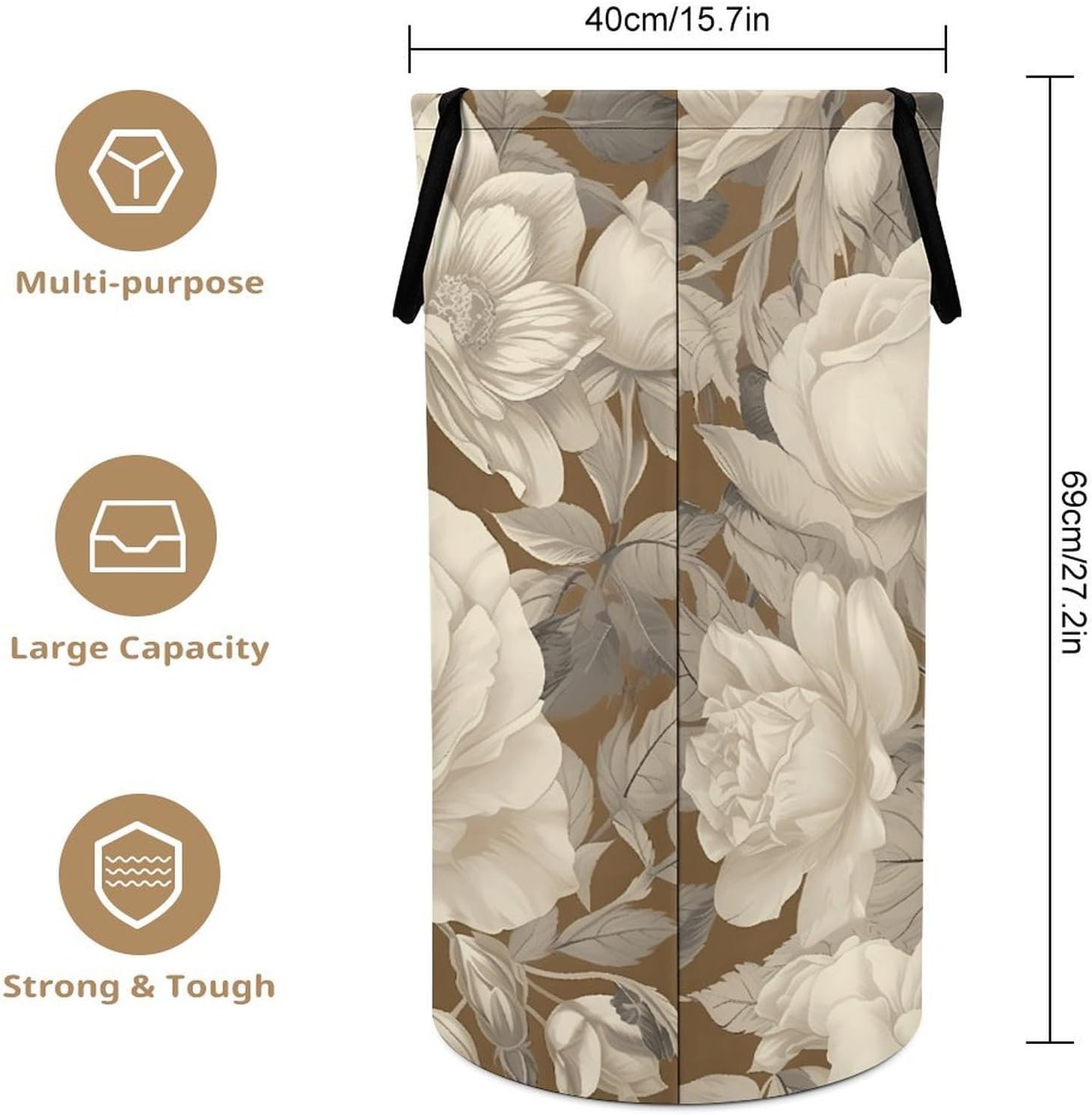 Pattern of Beige Flowers Laundry Hamper Large Collapsible Laundry Basket with Handles Waterproof Clothes Hamper Portable Dirty Clothes Basket for Bedroom Laundry Room Closet Bathroom