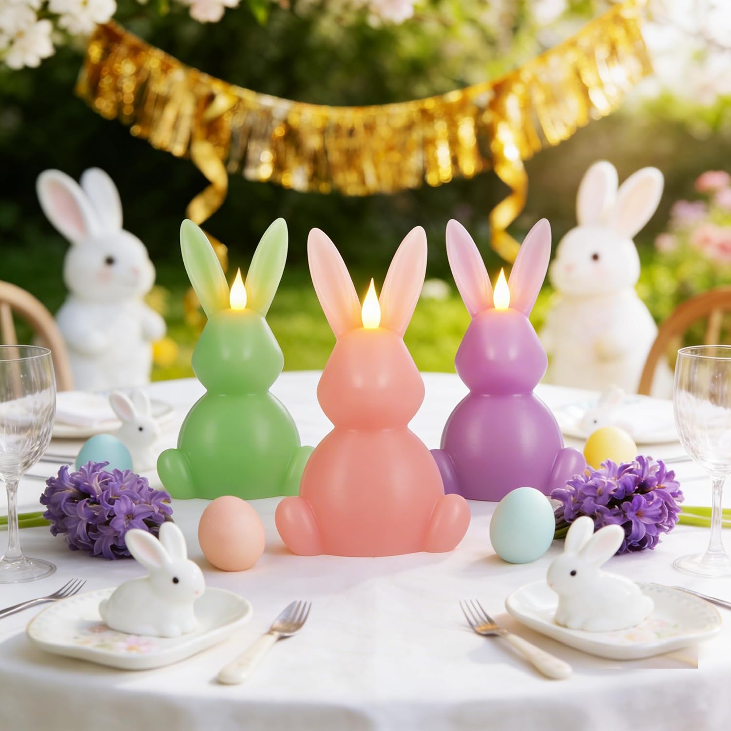 3 PCS Easter Bunny Flameless Candles, Real Wax Carved LED Candle Battery Operated, Scented 3 Color Bunny Shape Easter Decorations Set for Home Living Room Bedroom Party Centerpiece Table Home Decor - Image 6