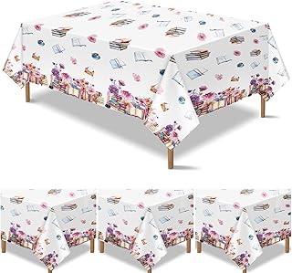 Oudain 6 Pcs Book Themed Party Decorations Tablecloth Books Birthday Tablecloths Storybook Disposable Rectangle Plastic Tablecloth 54x108 in Book Lover Club Library Reading Party Table Cover
