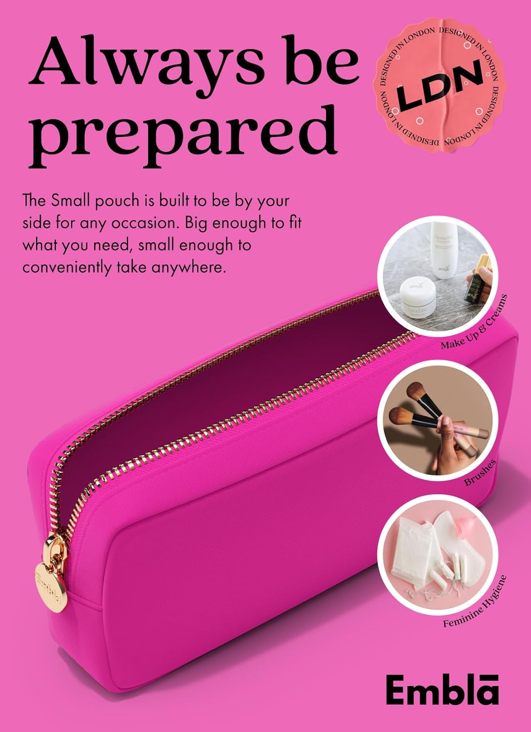 Embla Makeup Bag Travel Cosmetics Pouch and Toiletry Bag, Nylon Zipper Pouch Purse, Cute Make Up Organizer Storage Tote for Women Girls, Waterproof Travel Skincare Case, Small Makeup Bags, Fuchsia - Image 4