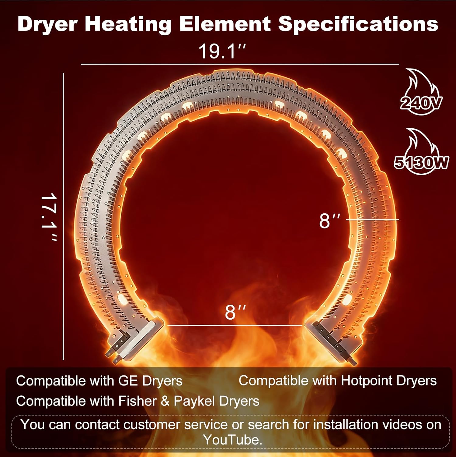 WE11M10001 Dryer Heating Element Replacement Parts Compatible with Most GE Dryer Laundry MICA Heater Replace 17380082 WE11M0032 PD00025955 3029257 AP5793359 EAP8756702 PS8756702