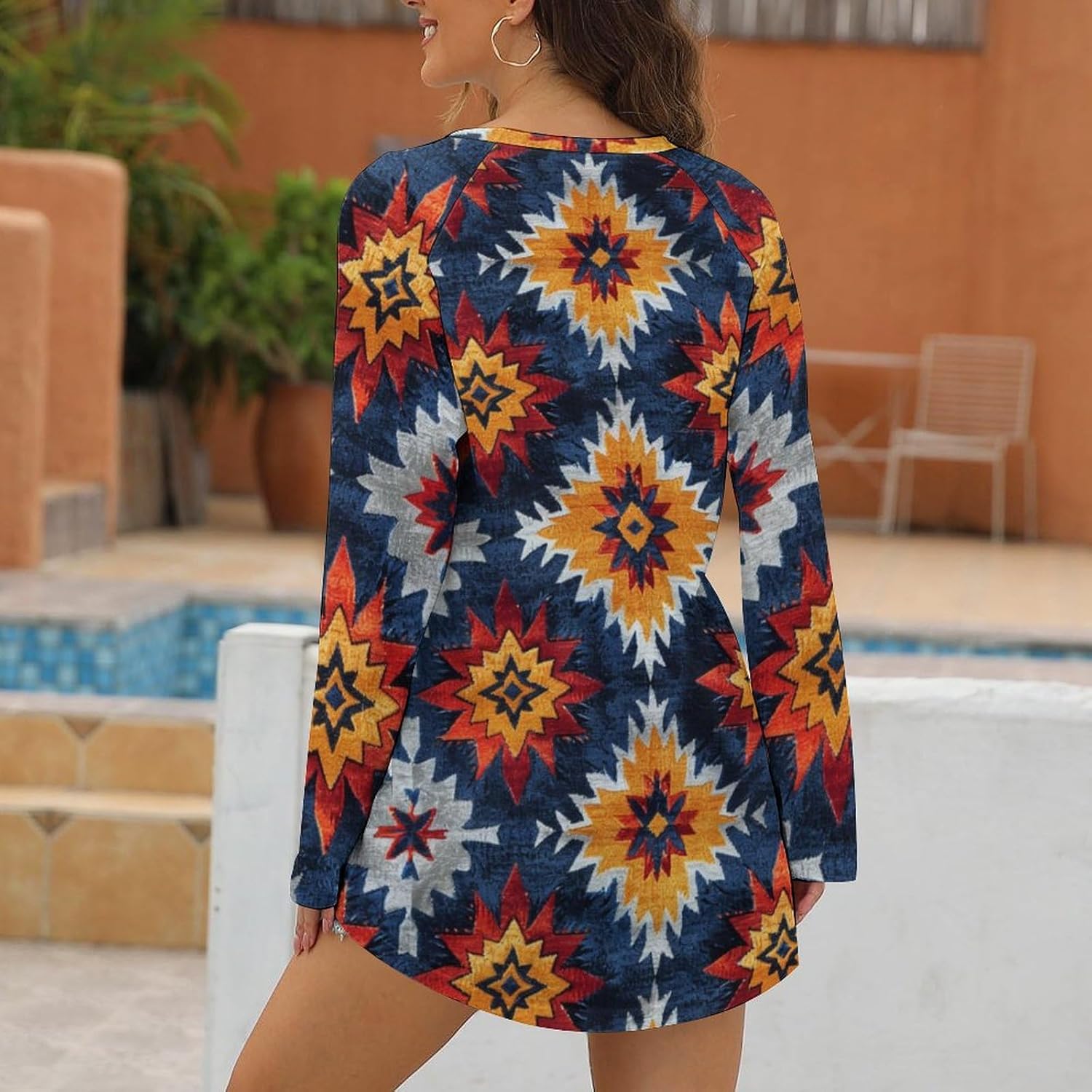 Long Sleeve Shirts for Women Retro Pullover Aztec Western Shirts Indian Crewneck Fall Loose Ladies Tops - Image 6