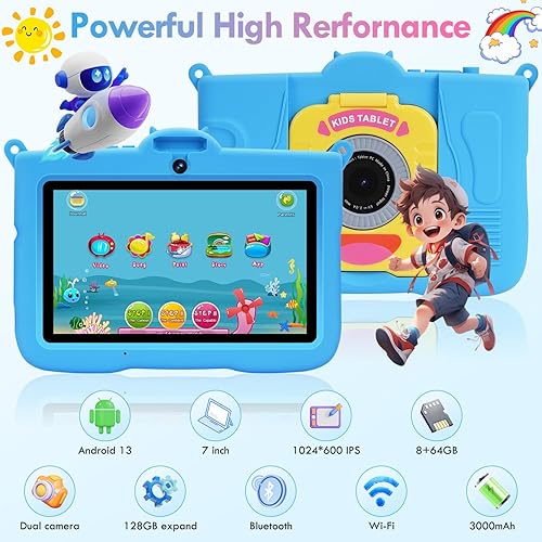 Miniatura 4 de SANNUO Tableta para Niños, Tableta Android de 7 Pulgadas para Niños, 8GB RAM 64GB ROM 256GB Expandible, Tabletas para Niños Pequeños con Estuche