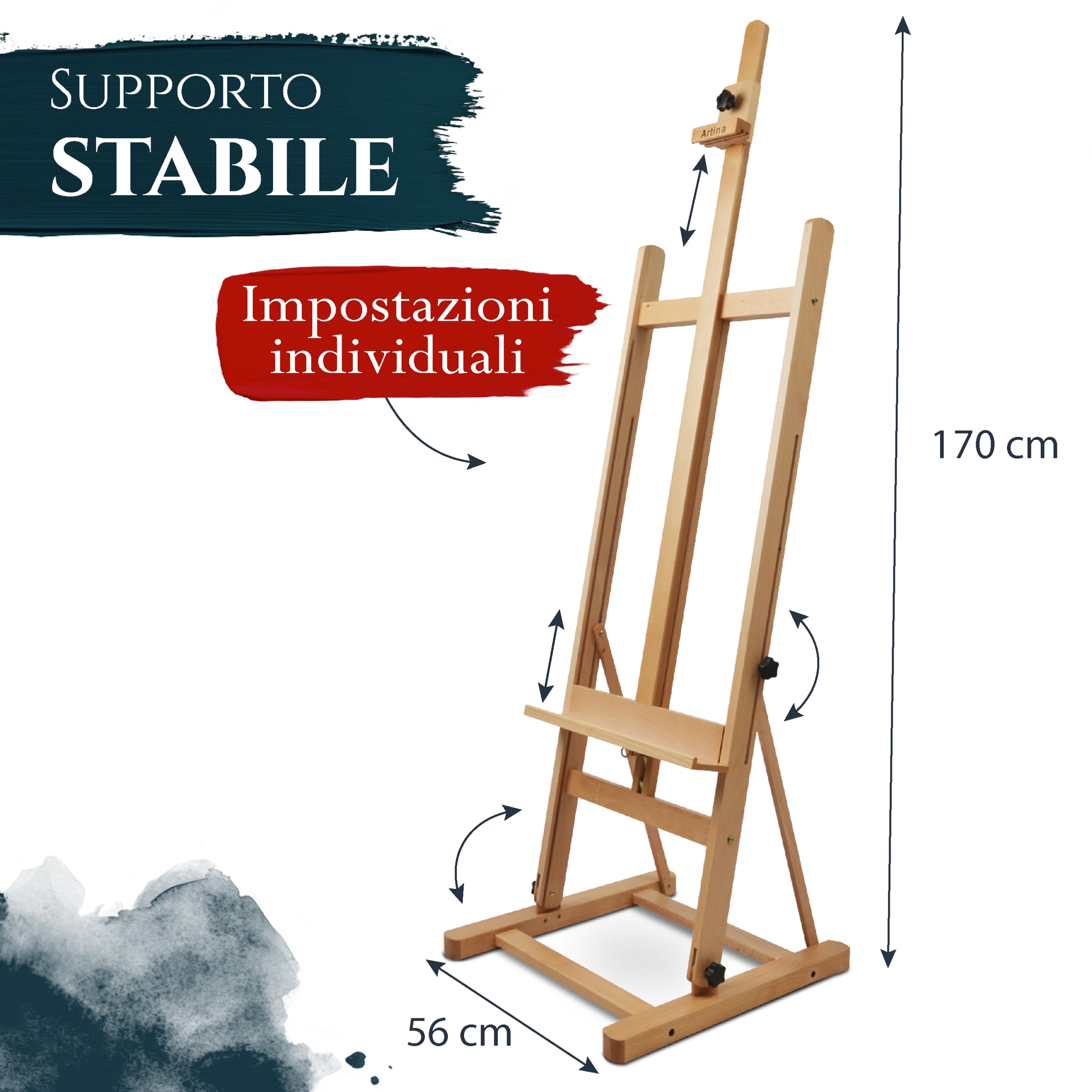 Artina Cavalletto per pittura da studio Siena - legno massello di faggio - per artisti e atelier artistici di belle arti