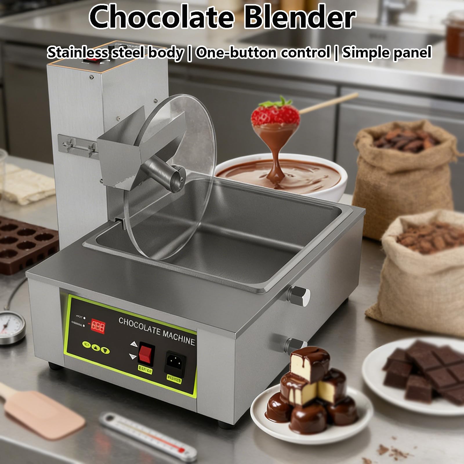 Machine à Fondre Le Chocolat, Bouilloire Double avec Robinet Intégré, Vitesse Réglable 38-55 RPM & Chauffage Uniforme, Tempéreuse à Chocolat pour Usage Commercial 12kg