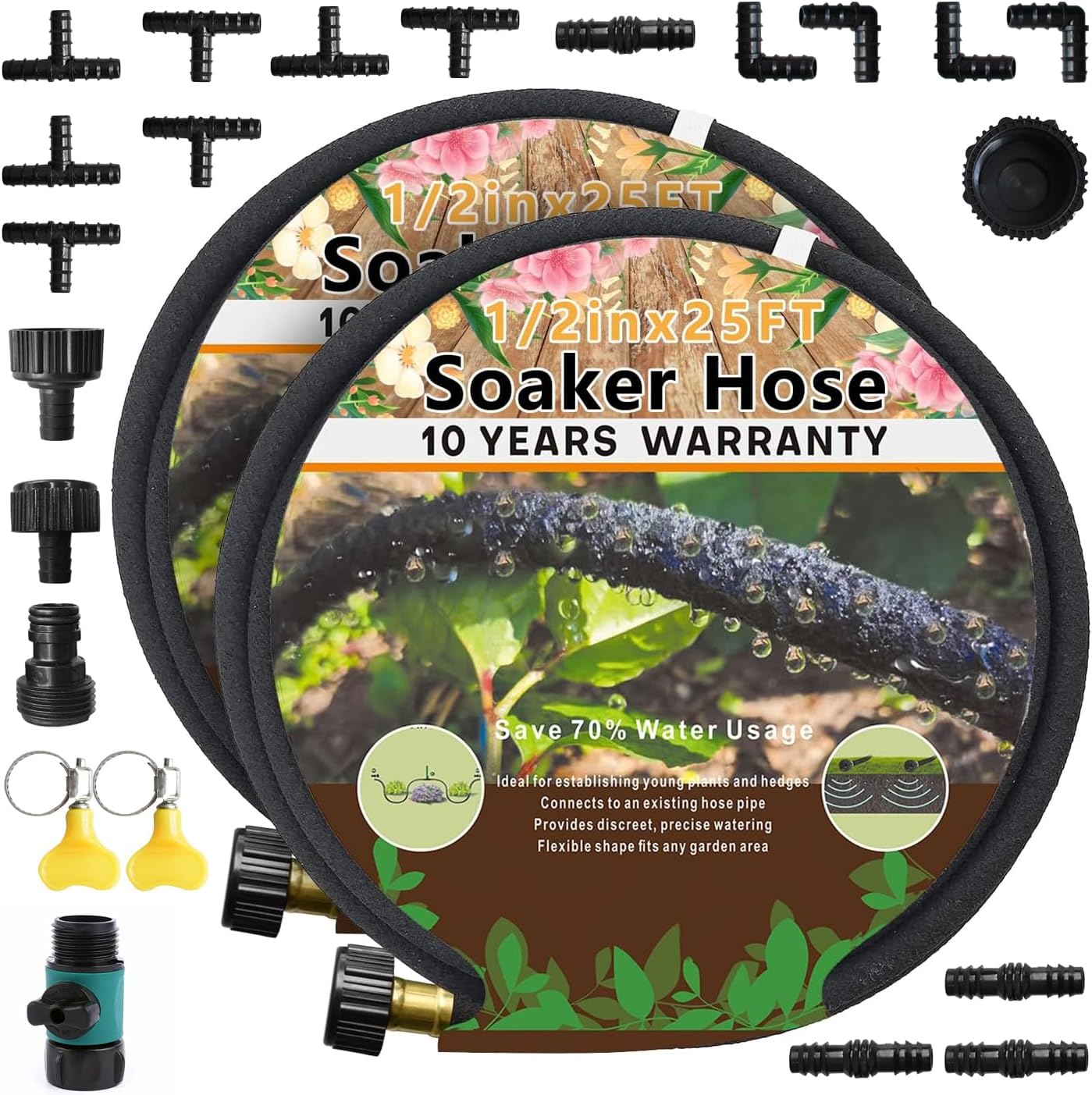 1/2’’ Soaker Hose for Garden Beds Soaker Hoses 25Ft 2 Pack
