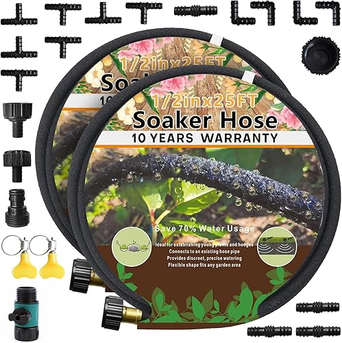 Manguera de remojo de 12 pulgadas para camas de jardín, mangueras de remojo de 25 pies, paquete de 2 conectores de manguera de remojo, accesorios de