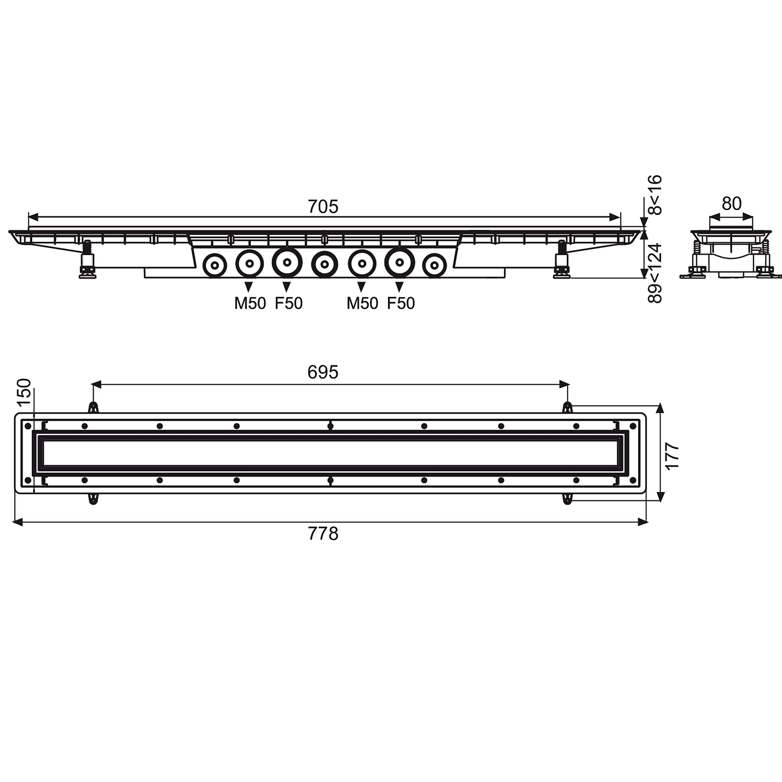 Wirquin 30723958 Caniveau de Douche Venisio Expert Chromé 80 cm | Grille inox brossé, débit 79 L/min, installation facile, anti-odeurs, entretien facile, goulotte monobloc siphonée