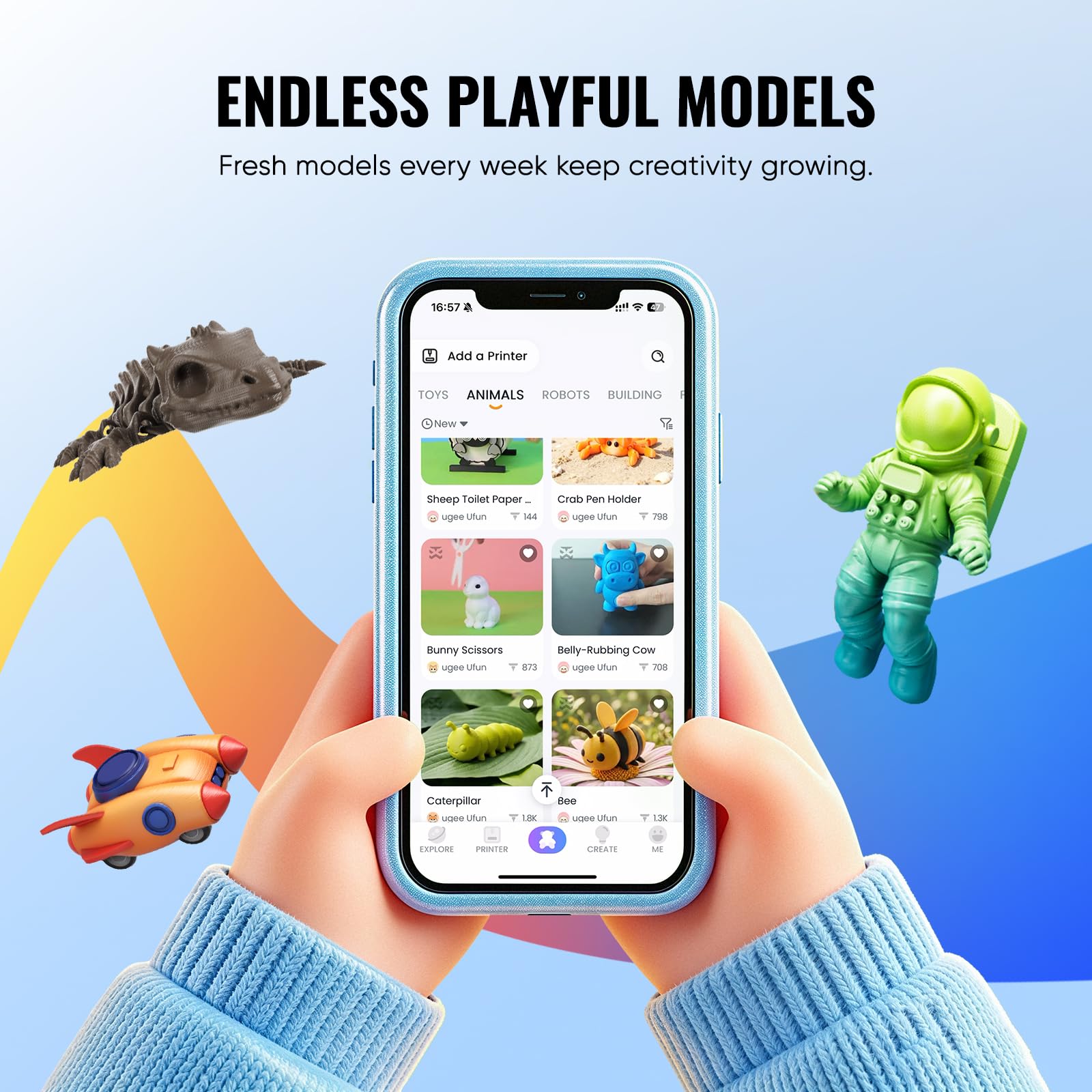 ugee Funbox - Impresora 3D para niños, filtro de aire seguro para el hogar, modelado de voz/fotos IA, impresión de aplicación de un solo toque, antiquemaduras, divertido fabricante educativo para