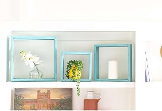 BARNWOODUSA Robins Egg Blue Rustic Shelves, Square Floating Wood Shadowbox, Home Decor, Set of 3