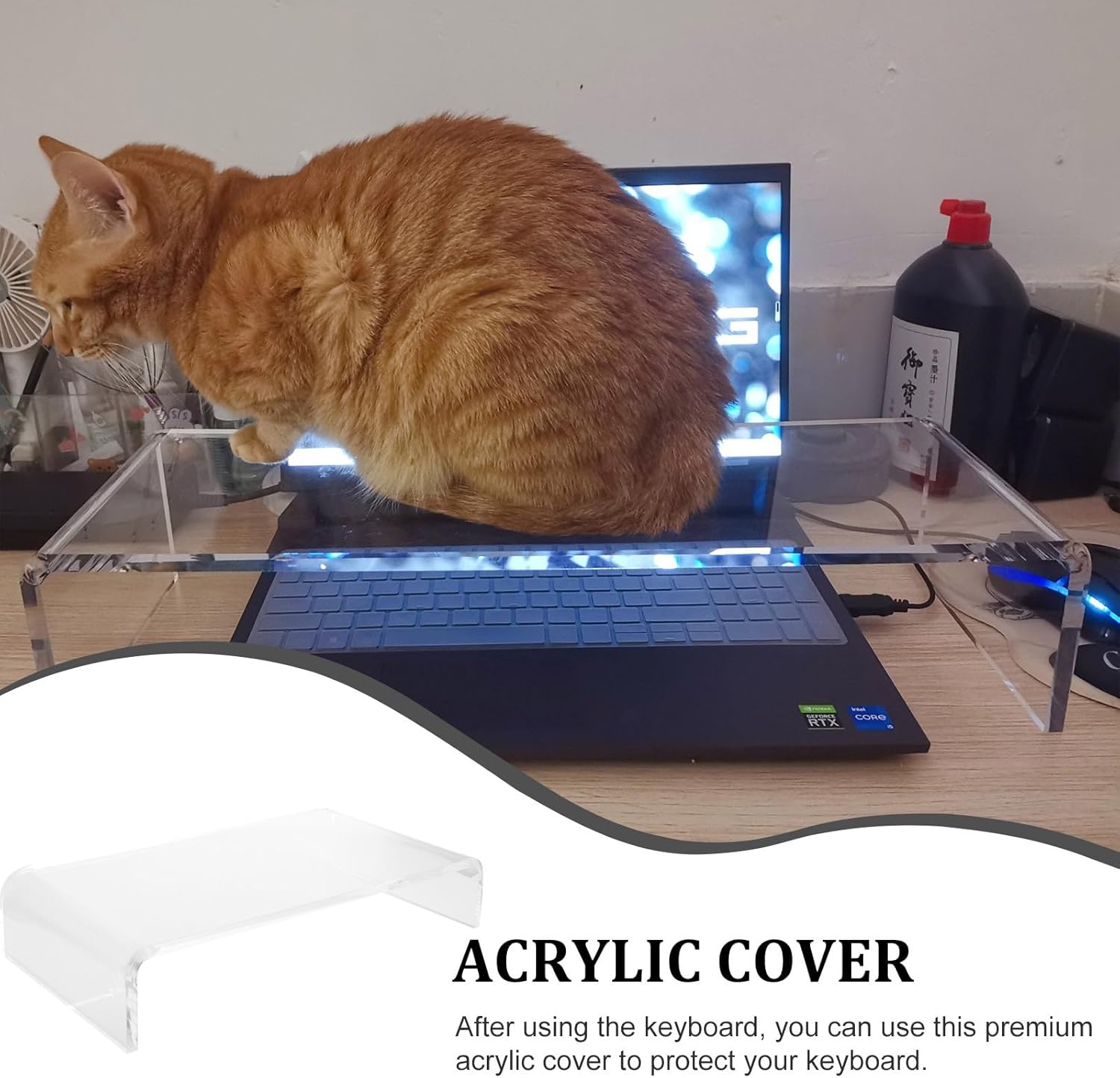 Clear Acrylic Keyboard Cover Protector, Anti-cat Keyboard Bridge Desktop Monitor Stand Transparent Computer Heightening Rack 15. 74 X 7. 87 X 3. 14 Inch